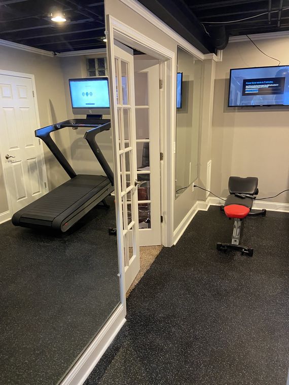Glass french doors into a home gym