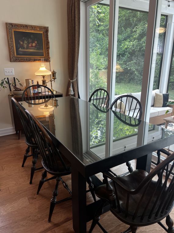Glass top protecting a dining table