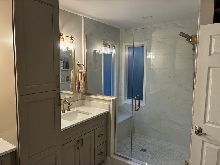 White marble shower enclosure