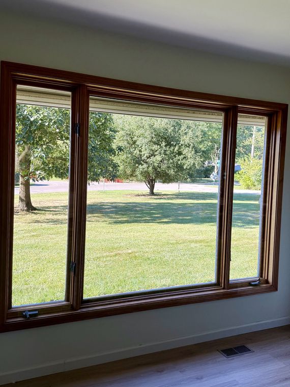 Bay window glass in original wood trim